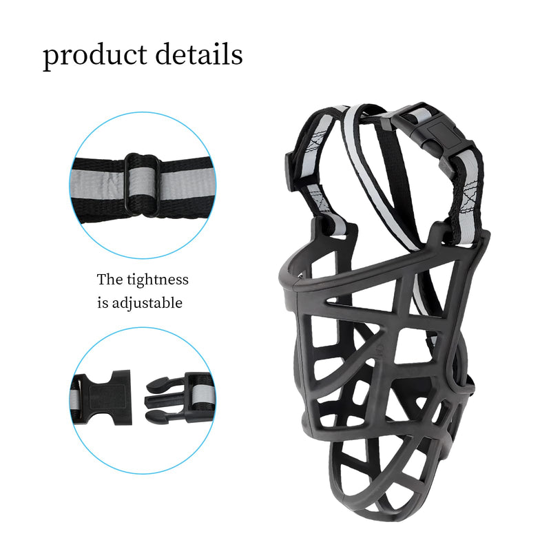 Shengxi Basket Muzzle for Dogs with Adjustable Straps Soft Rubber Basket Dog Muzzle with Reflective Strips Breathable Muzzle Dog Prevents Barking Biting and Chewing (2) 2 - BeesActive Australia