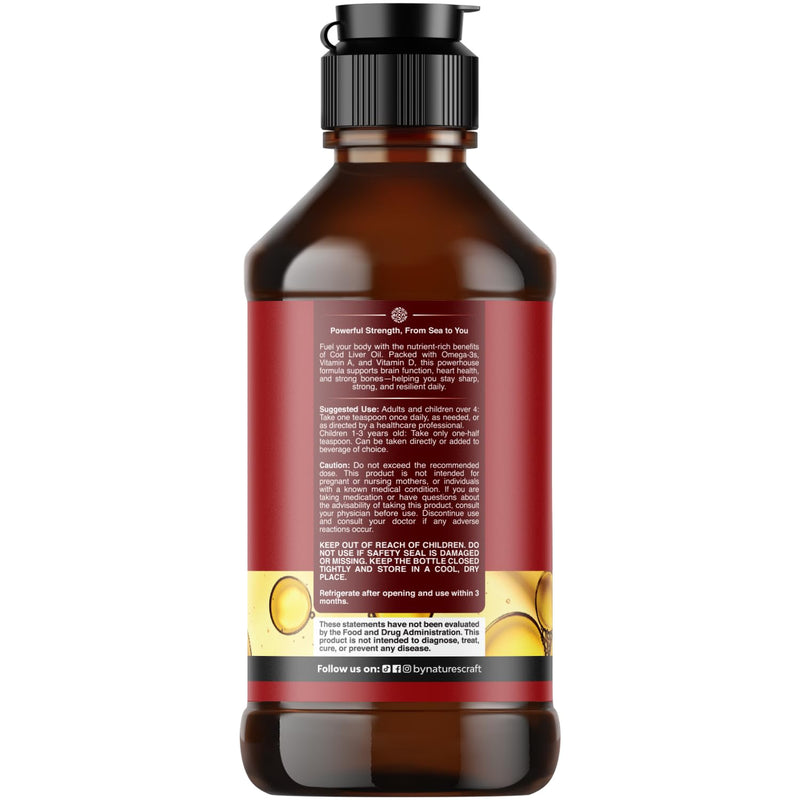 Icelandic Wild Caught Cod Liver Oil Liquid - Fish Oil Drops with Omega 3, EPA, DHA, Vitamin D & A - Liquid Cod Liver Supplement for Heart, Joint, Brain & Immune Support - 8 Fl Oz 240ml (Pack of 1)