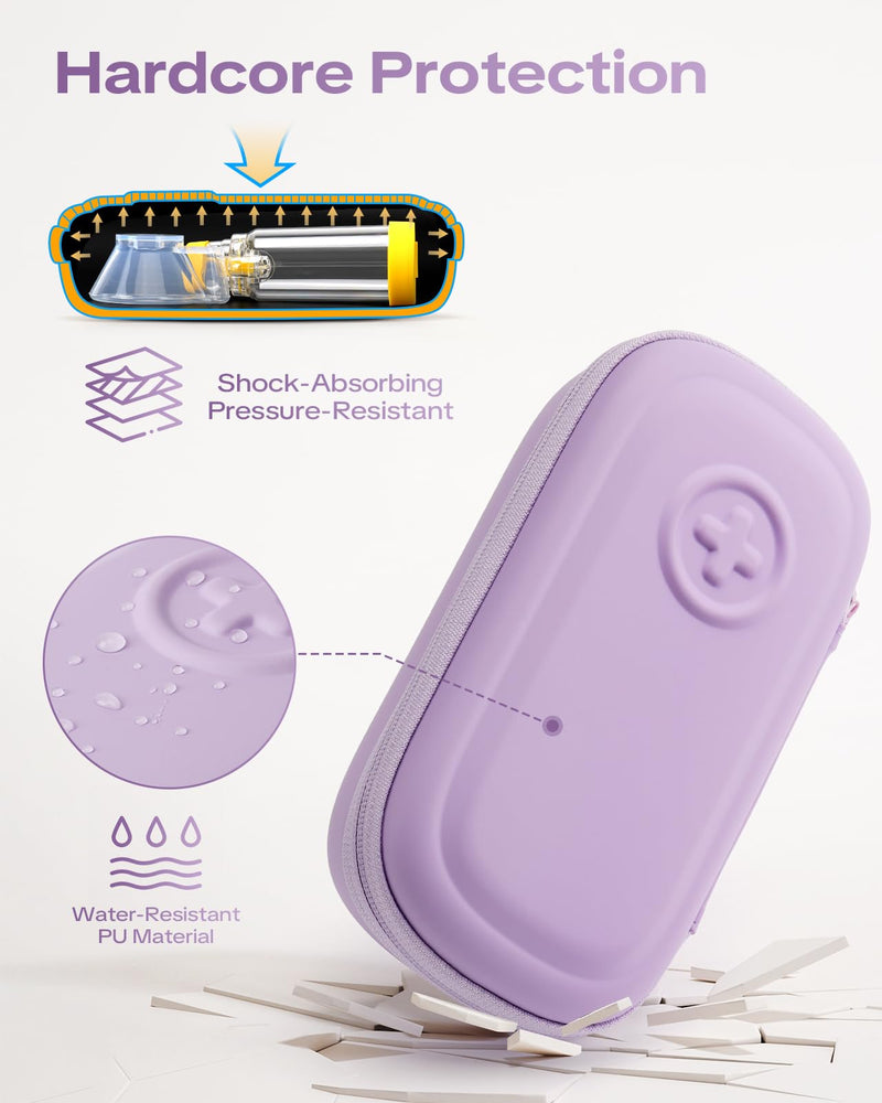 Asthma Inhaler Portable Case for Adults, Kids & Seniors - Temp-Humidity Resistant, Multi-Zone Lining for Inhaler/Spacer/Emergency Meds, Waterproof PU & Travel-Ready, Violet (Only Case) - BeesActive Australia