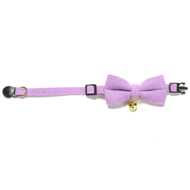 YUDOTE Ultra-soft natural cotton corduroy collar for cats with sensitive skin, lightweight kitten collar with quick release and removable bow, purple, pack of 1 19-28cm (pack of 1) corduroy purple - BeesActive Australia