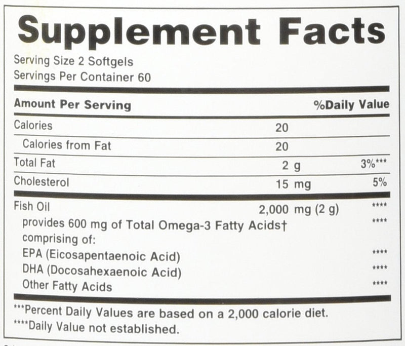 Nature's Bounty 300 mg Omega-3 Fish Oil 1000 mg Softgels 120 Coated Soft Gels (Pack of 2) Unflavored 120 Count (Pack of 2)