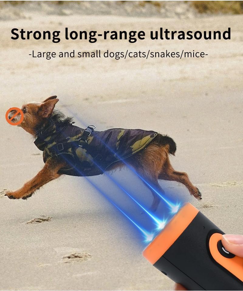 Ultrasonic Dog Bark Deterrent Device, Anti Barking Device for Dogs, Dog Training Stops Bad Behavior, Effective Control Range Ultrasonic 50ft, Flashlight & Beep | Safe for Human & Dogs orange