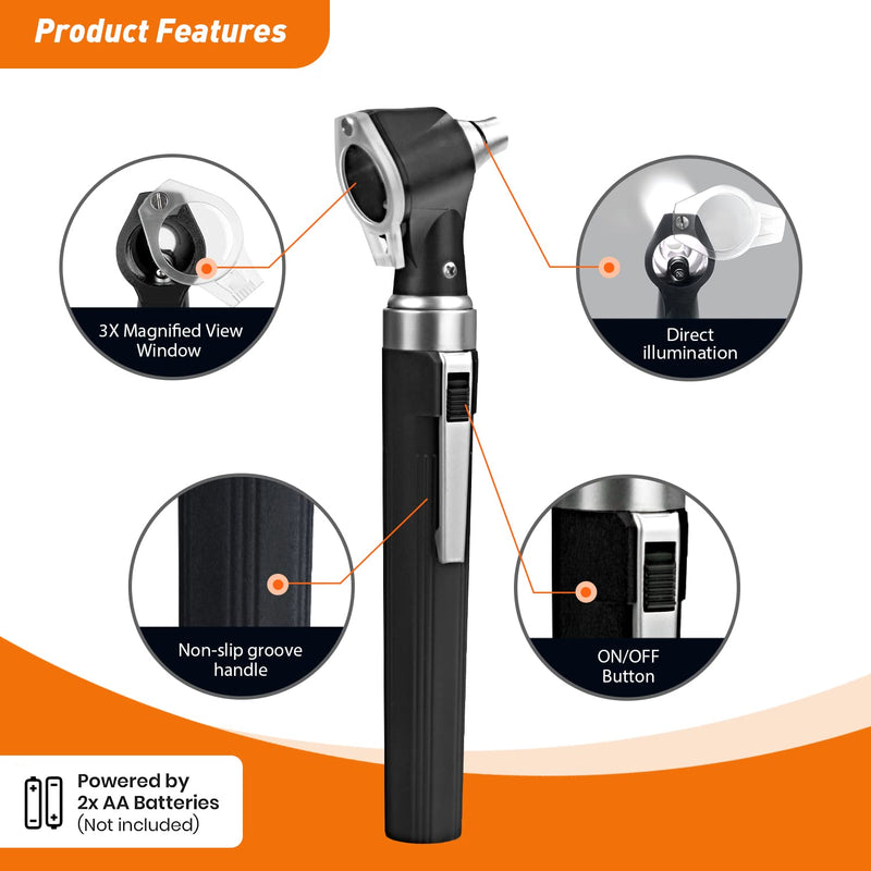 Scian Otoscope - Ear Scope with Light, Pocket Ear Diagnostic Kit with 3X Magnify Lens & 8 Speculum Tips for Kids,Elders,Dogs,Home Use (New-Black) New-Black - BeesActive Australia