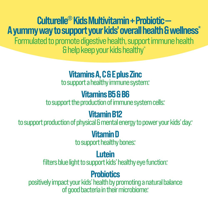 Culturelle Kids Multivitamin + Probiotic Gummies, Ages 2+, 90 Count | From the #1 Pediatrician-Recommended Brand± Digestive Health, Immune & Vision Support*, 11 Vitamins & Minerals + Lutein 60 Count (Pack of 1)