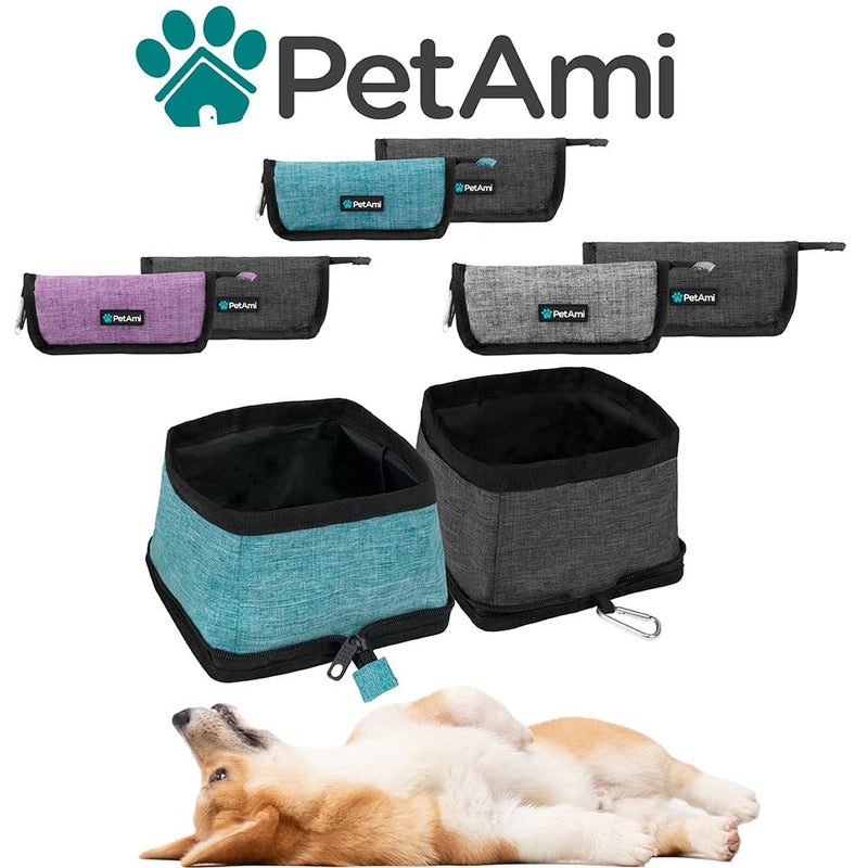 PetAmi Collapsible Dog Bowls 2 Pack, Food and Water Bowls Travel Set, Portable Pet Dish No Spill, Foldable Lightweight BPA Free Leakproof Bowls, Camping Hiking Walking Outdoor Gear Accessories, Blue Turquoise Blue - BeesActive Australia