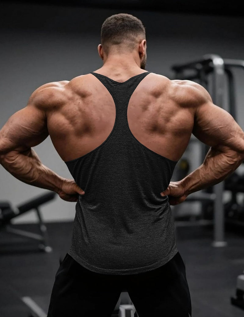 Muscle Cmdr Men's Bodybuilding Stringer Tank Tops Y-Back Gym Fitness Workout Training Running T-Shirts Athletic Quick Dry Top Large 0black*3ps - BeesActive Australia
