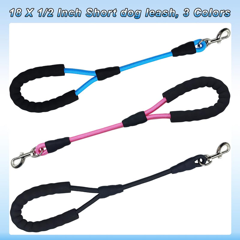 18 Inch Short Dog Leash + Traffic Pet Lead, Strong Nylon + Padded Handle + Well Made Clasp, Great for Medium and Large Dogs Training Walking (Black) 18 Inch black - BeesActive Australia