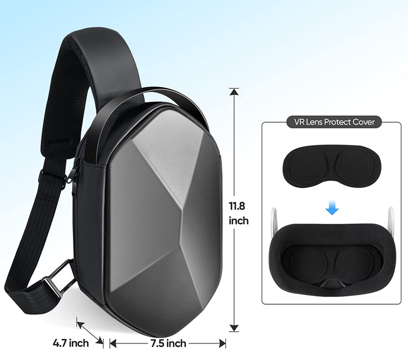 Carrying Travel Case for Oculus Meta Quest 2, Quest 3, Apple Vision Pro Accessories, Expandable Capacity Fixed Storage Controllers and Head Strap and All, Crossbody Sling Backpack Black - BeesActive Australia