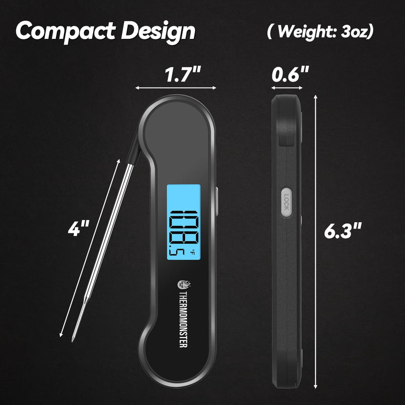 0.5 Sec Instant Read Meat Thermometer Digital with ±0.5℉ Precision, Food Thermometer for Cooking Kitchen Gadgets, Oven Grill Candy BBQ Essentials Accessories, Gifts for Him Dad Men Birthday, Black