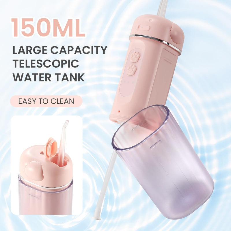 Kids Water Dental Flosser, Portable Water Flosser for Teeth 150ML Rechargeable Oral Irrigator with 3 Modes & 4 Nozzles, IPX5 Waterproof for Home and Travel Pink