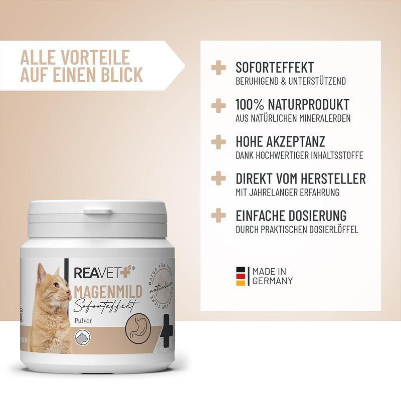 ReaVET stomach mild powder for cats 50g - supports digestion, binds gastric juices and acids, harmonizes gastrointestinal activity, protects the cat's stomach as a natural product - BeesActive Australia