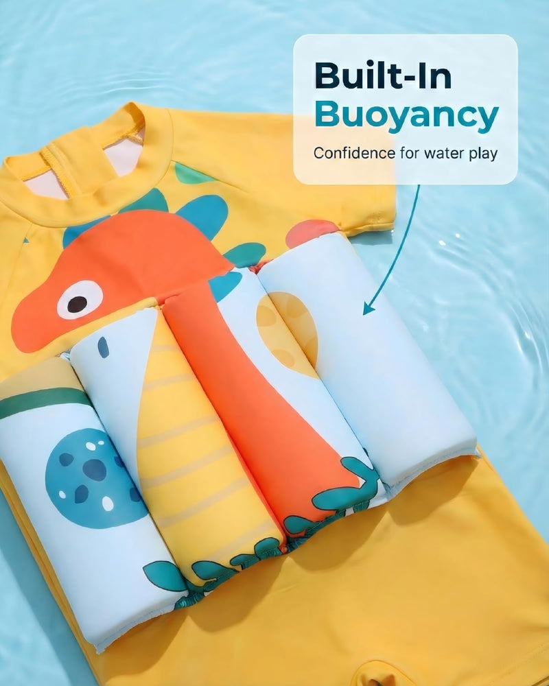 Floatie Swimsuit for Toddlers Boys Girls Floating Bathing Suit Baby Kids Float Learn to Swim Suit Floatation Beach Pool 1-6Y 2-3 T Light Yellow Dinosaur