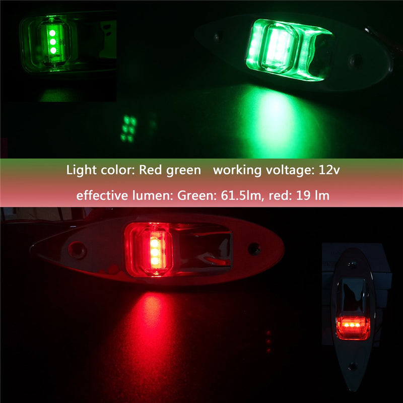 Marine 12V LED Shark Eye Navigation Lights, Waterproof, Boat Sides Teardrop Navigation Light, Yacht Bow Light Flush Mount, Pontoon Bright Signal Warning Lamps DC, Stainless, Red&Green 1 Pair