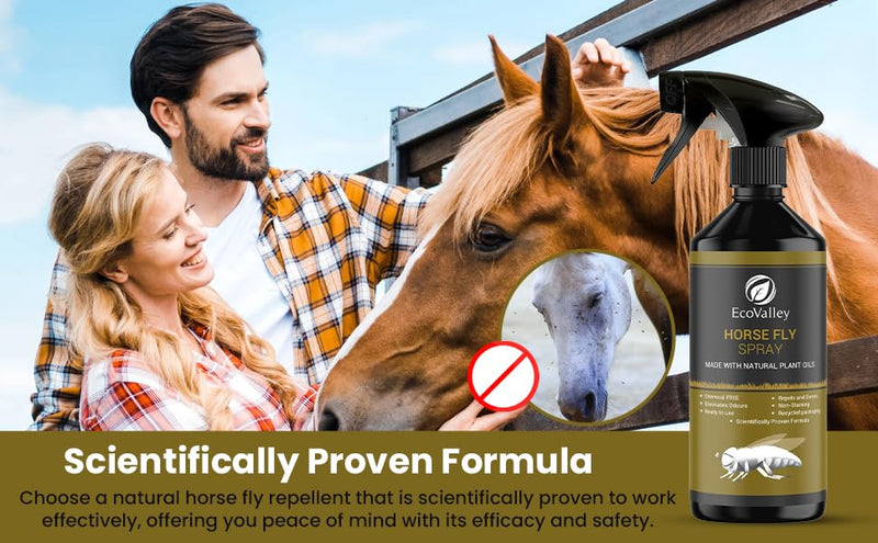 EcoValley Natural Horse Fly Repellent Spray - 500ml - Scientifically Proven Citronella Formula for Home & Stables, Effective Indoor & Outdoor Protection 500 ml (Pack of 1)
