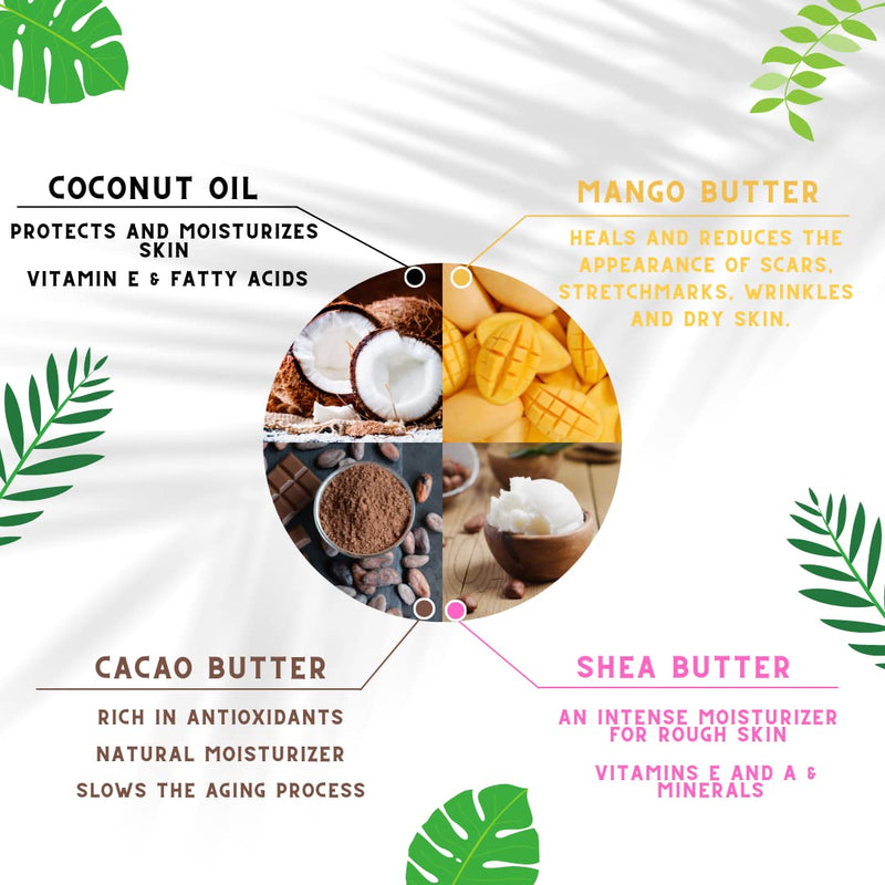 OMM Collection Natural Whipped Body Butter Soufflé For Dry & damaged Skin - Whipped Shea Butter with Vitamin E & A, coconut oil, Mango Butter & Cacao Butter - Hydrating & Moisturizing Shea - Vegan Cacao Fonce