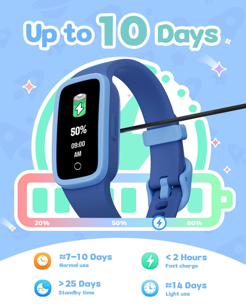 Kids Fitness Tracker Watch with Amoled Screen, Activity Tracker No Phone Needed, Heart Rate and Sleep Monitor, 3ATM Waterproof, Pedometer, Alarm Clock, Games, Step Counter Watch for Boys 5-10 Blue