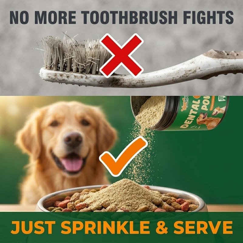 Dog Teeth Cleaning Powder - 8-in-1 Enzymatic Dog Dental Powder with 10B Probiotics & Brown Algae, No Brushing Breath Freshener, Targets Plaque & Tartar, 3.5oz