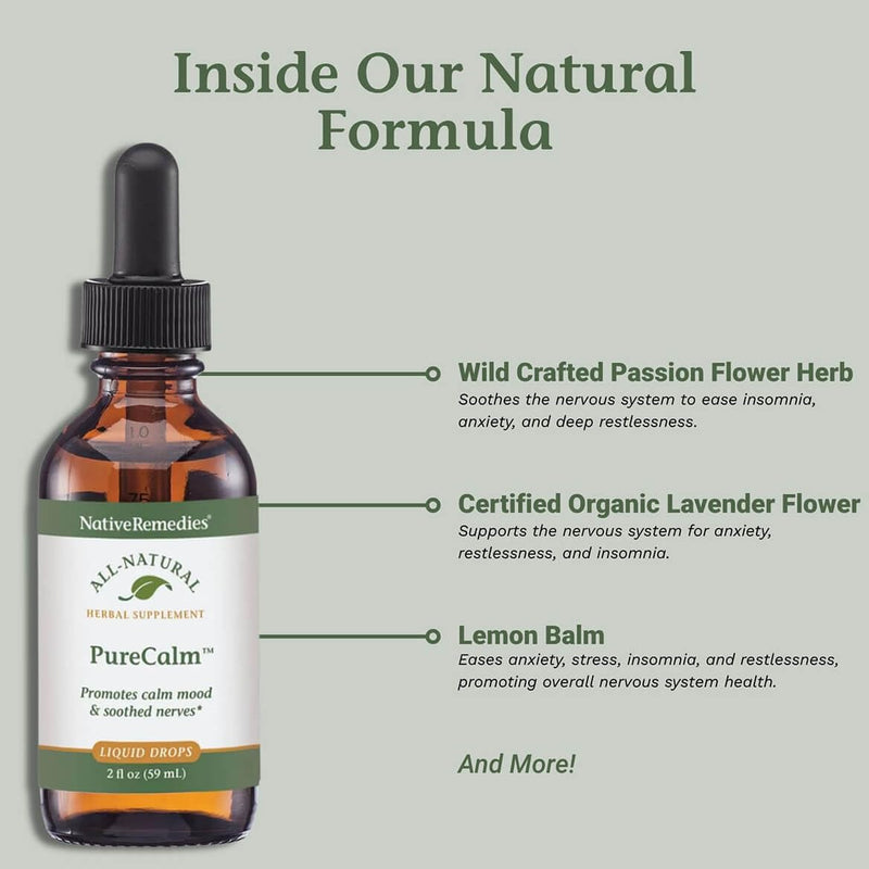 Native Remedies PureCalm - All Natural Herbal Supplement Promotes Feelings of Calm During Times of Pressure, Stress or Nervous Tension - 59mL 2 Fl Oz (Pack of 1)