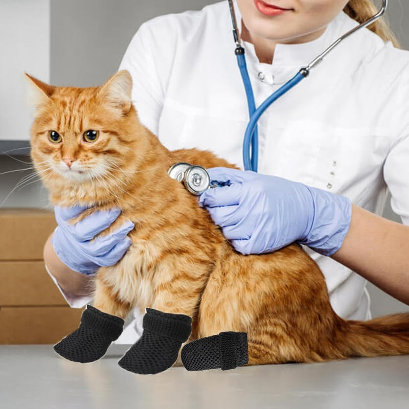 WeddHuis Pack of 4 cat shoes, adjustable cat boots, breathable mesh anti-scratch protect pet cat claws, protect anti-scratch bathing shaving nail clipping - BeesActive Australia