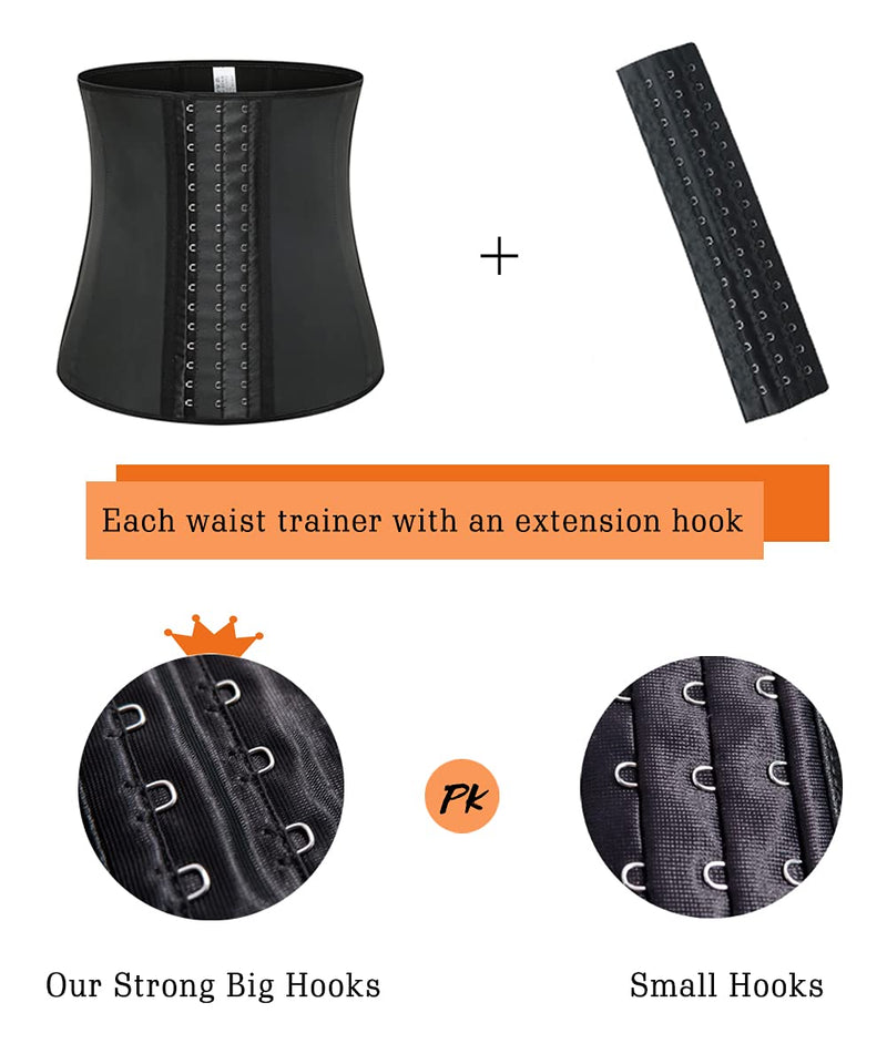 GainKee 100% Latex Men Waist Trainer Corsets With Steel Bone Sweat Belt Sauna Suit For Fitness Body Shaper Black X-Small