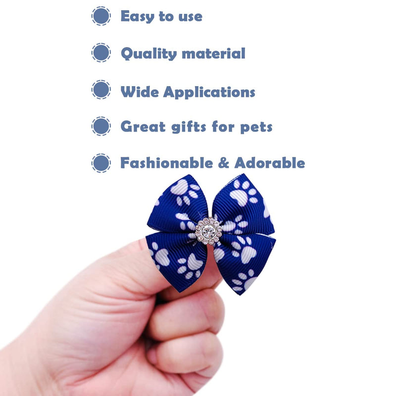 PET SHOW 50Pcs/25Pairs Paw Pattern Small Dog Hair Bows Bulk with Rubber Bands for Medium Dogs Cats Puppy Shih tzu Rhinestone Bowknot Topknot Yorkies Rabbits Girl Boy Pet Grooming Hair Accessories 50PCS with rubber bands - BeesActive Australia