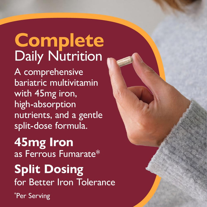 Celebrate Vitamins Multi-Complete 45mg Bariatric Multivitamin with Iron | 60 Veggie Capsules, 30 Day Supply, Easy-to-Swallow Daily Multivitamin for Post-Bariatric Sleeve or Gastric Bypass Routines 60 Count (Pack of 1)