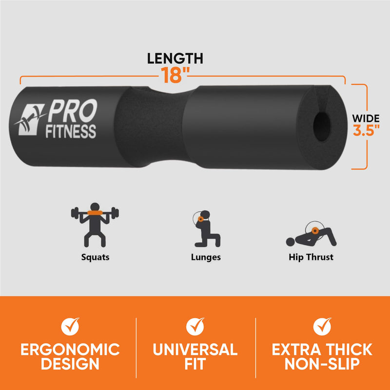 ProFitness Barbell Pad, Hip Thrust Pad - Bar Pad for Squats, Lunges & Hip Thrusts - Barbell Cushion Squat Pad For Olympic or Standard Bars Jet Black