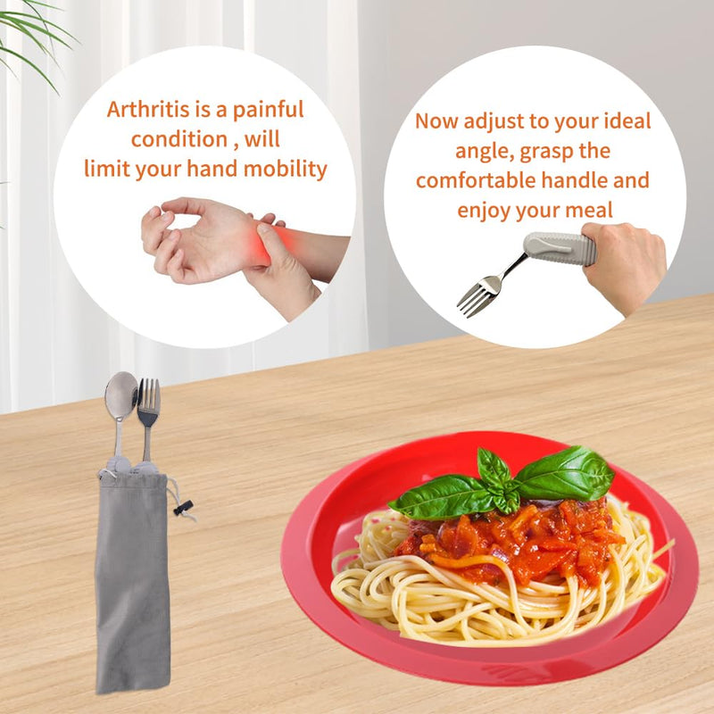 Adaptive Utensils Set, Angle Adjustable Arthritis Aid Silverware for Parkinsons, Hand Tremors, with Non-Slip Easy Grip Handle (2 Count (Spoon + Fork)) 2 Count (Spoon + Fork) - BeesActive Australia