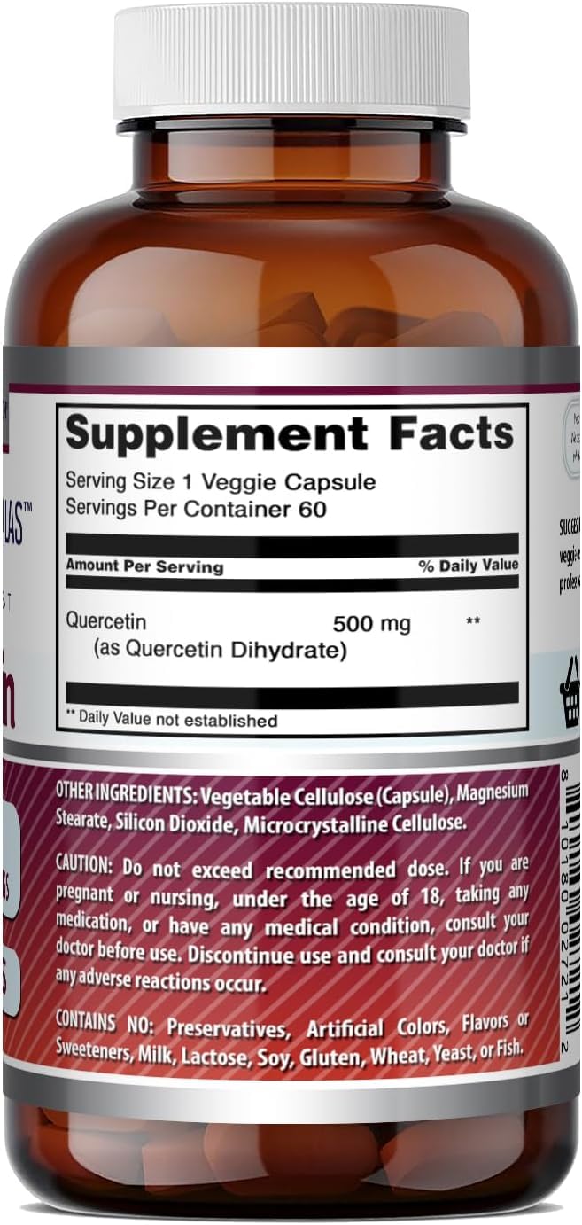 Amazing Formulas Quercetin 500 Mg | Veggie Capsules Supplement | Non-GMO | Gluten-Free | Made in USA (1 Pack | 60 Count) Unflavored