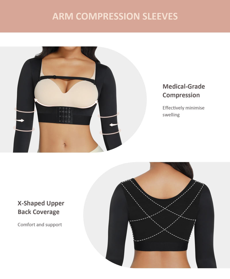 FeelinGirl Upper Arm Shaper for Women Faja Post Surgery Slimming Compression Sleeves Arm Lipo Compression Garments Small Black