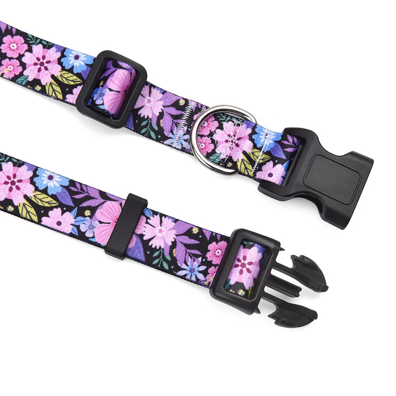 Dog Collar with Bohemia Floral Tribal Geometric Patterns - Soft Ethnic Style Collar Adjustable for Small Medium Large Dogs(Floral Pink,L) L (Neck 14.9-24.8", Width 1") Floral Pink - BeesActive Australia