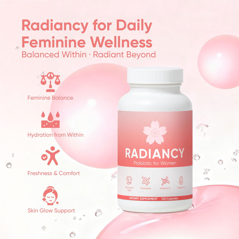 Radiancy Probiotic for Women Vaginal Health - Vaginal Dryness & Ph Balance with Lactobacillus Strains, Cherry Blossom Extract, Hyaluronic Acid, Vitamin C | 120 Count