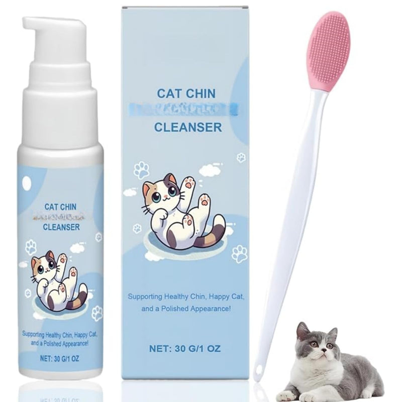 Cat Chin Care Kit,Cat Chin Cleaner With Silicone C-At Brush,C-At Skin Treatments,Ca-T Filth Treatment&Blemishes Remover,No-Rinse Formula,Soothes Ch-In Skin&Oil Control(With Cleansing Massage Brush)