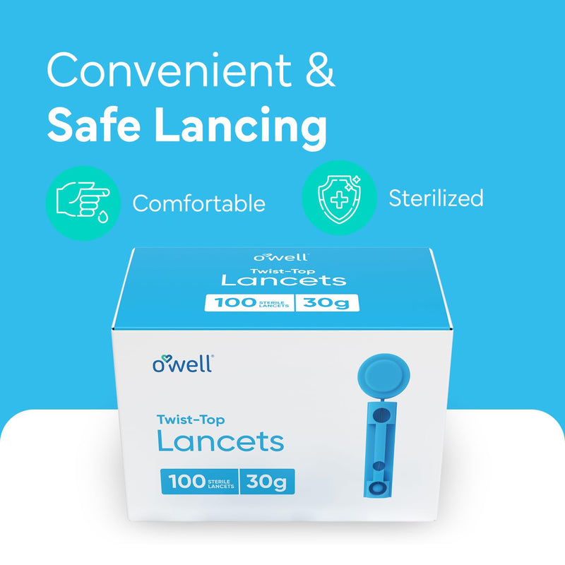 OWELL Twist Top Lancets, Sterile Lancets for Diabetes Testing, Lancets for Diabetic & Blood Sugar Test, Thin Lancet for Regular Skin, 30 Gauge, 100 Count 30 Gauge (100 Count)