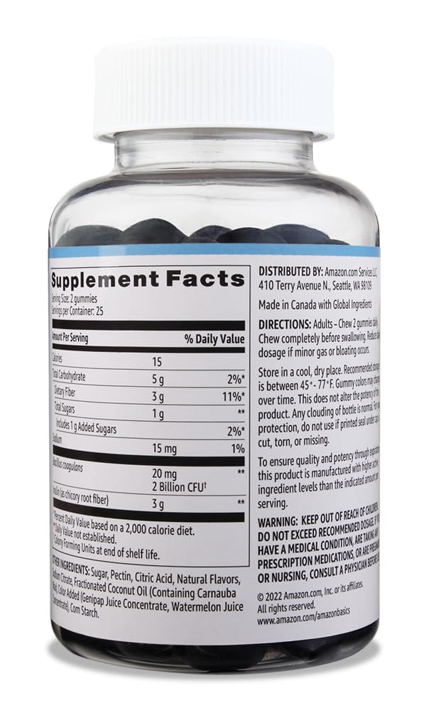 Amazon Brand - Solimo Prebiotic & Probiotic Gummies, 2 Billion CFU, Blue Raspberry, 50 Count (2 per Serving) 50 Count (Pack of 1)