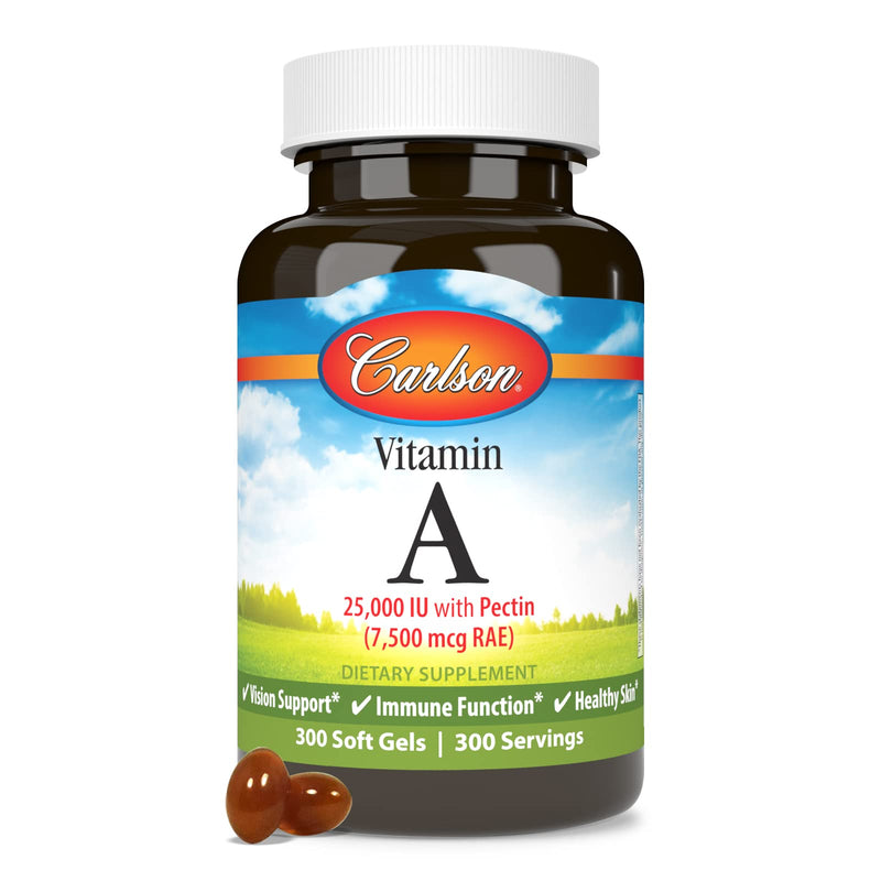 Carlson Labs Vitamin A with Pectin, 25000 IU, 300 Softgels 300 Count (Pack of 1)