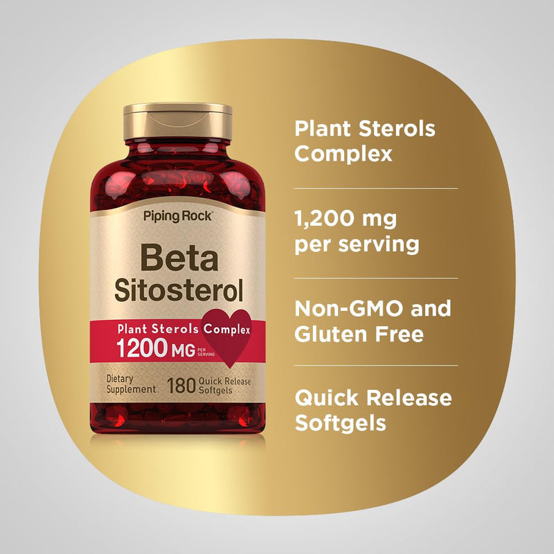 Piping Rock Beta Sitosterol Supplement for Men | 1200 mg | 180 Softgels | Plant Sterols Complex | Non-GMO, Gluten Free