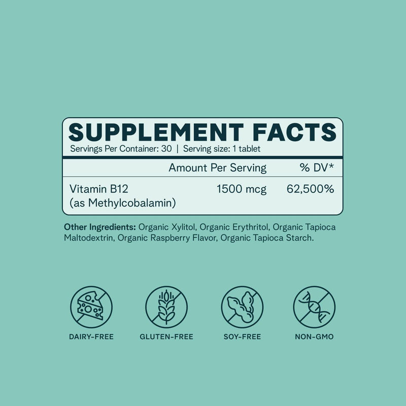Ora Organic Vitamin B12 1500mcg - Plant-Based methylcobalamin for Adults - Natural Stimulant-Free Energy, Raspberry Flavor chewable Tablets, no Added Sugar - 30 Tablets (Pack of 2) 30 Count (Pack of 2)