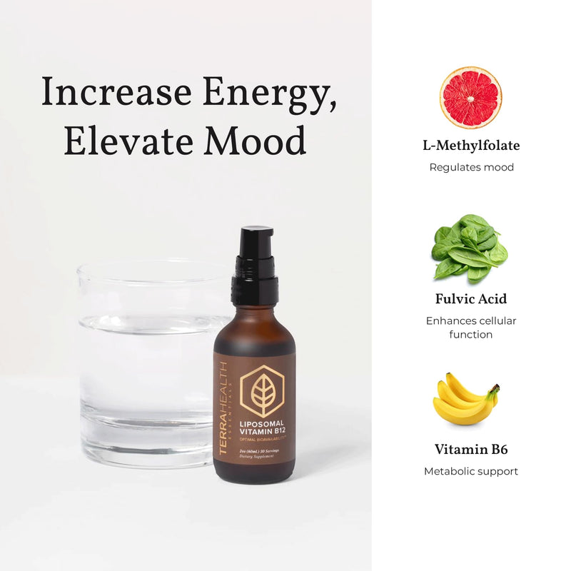 Terra Health Essentials - Liposomal B12 | Support Energy & Mood, Promote Memory, Aid Immune System (1 Bottle, 30 Day Supply)