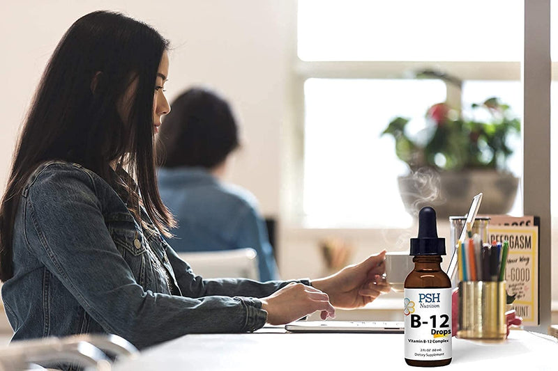 Premium PSH B Complex Liquid Drops with B12 - Natural Energy Booster - USA Made Supplement for Energy and Focus Stress Relief and Energy and Immune Support - 2 fl oz