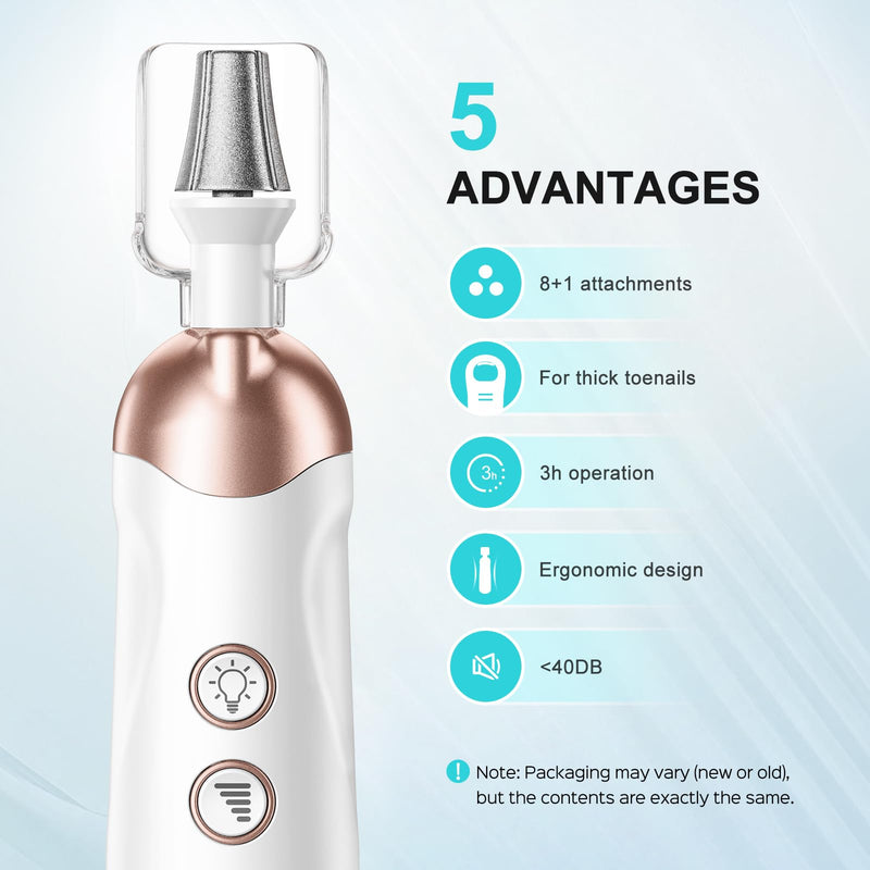 COSLUS C30 Professional Manicure Pedicure Kit: 5 in 1 Electric Nail File Set Toenail Grinder, 5 Speed Cordless Nail Drill for Thick Nail Toenail Cuticle, Hand Feet Trimmer Buffer for Women Men Baby Bright White - BeesActive Australia