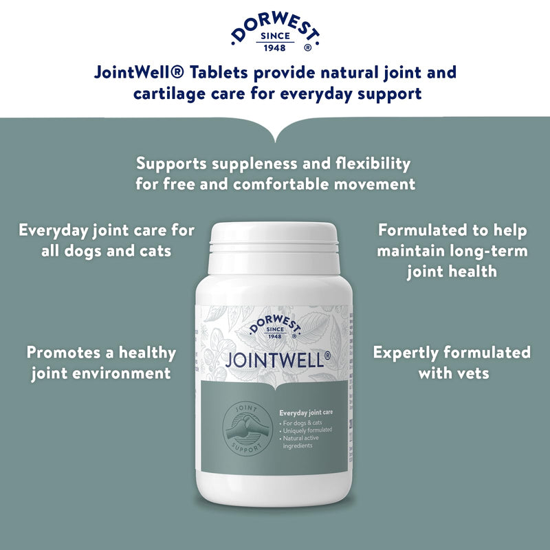 Dorwest JointWell 200 Tablets for Dogs & Cats – Natural Dog Supplements to Support Joint Mobility and Comfort, with Glucosamine, Chondroitin, Zinc, Vitamin C and Hyaluronic Acid