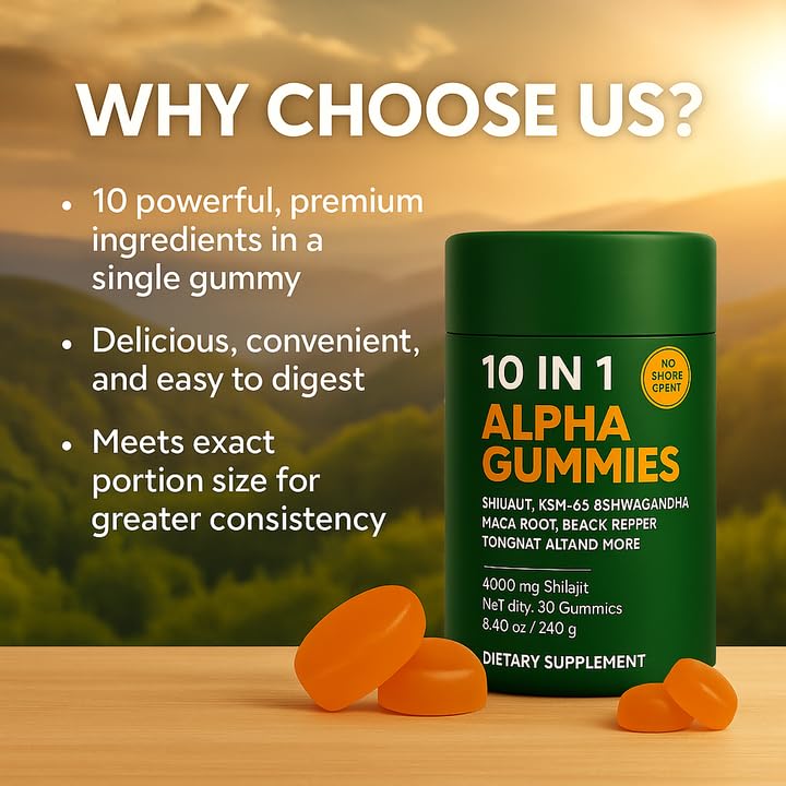 True Alpha Gummies 10 In 1 For Men | 4000mg Himalayan Alpha Shilajit Gummies For Energy & Immune | 75% Fulvic Acid, 85+ Trace Minerals, Ashwagandha, Gokshura | No Added Sugar, Non-Gmo, 60 Count (1) - BeesActive Australia