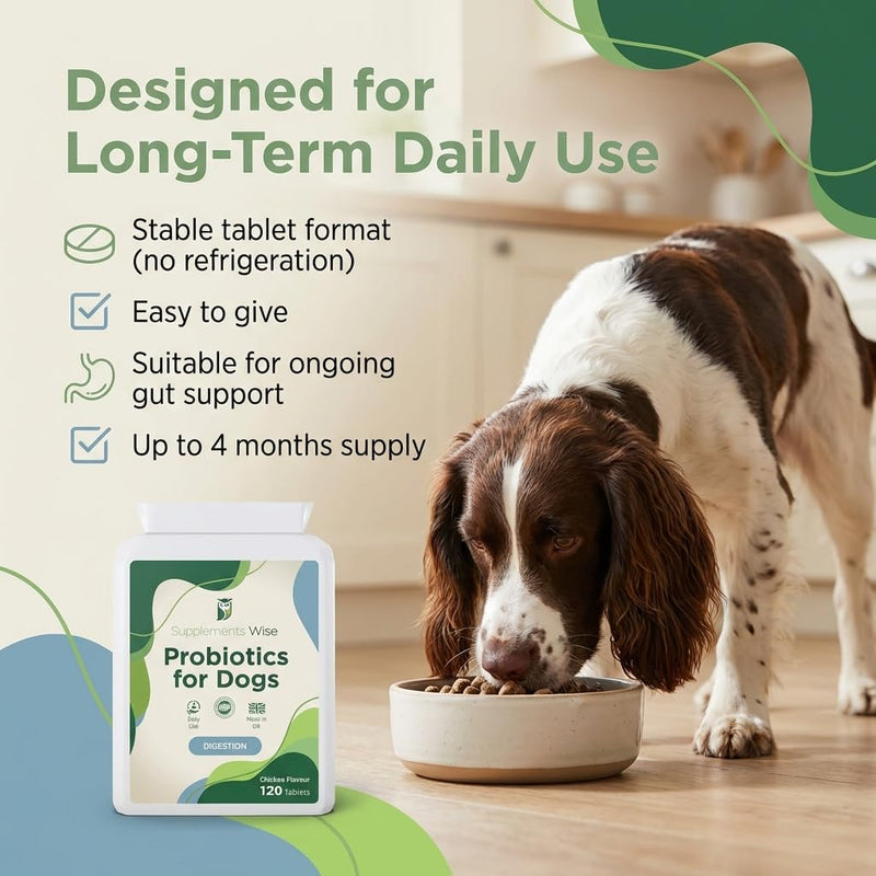 Probiotics For Dogs - Yeast Balance - Dog Probiotic for Gut Health - Dog Supplements for Itch Relief, Diarrhea, Wind, Anal Gland - Tummy Settler - 120 Tablets with Prebiotics and Digestive Enzymes