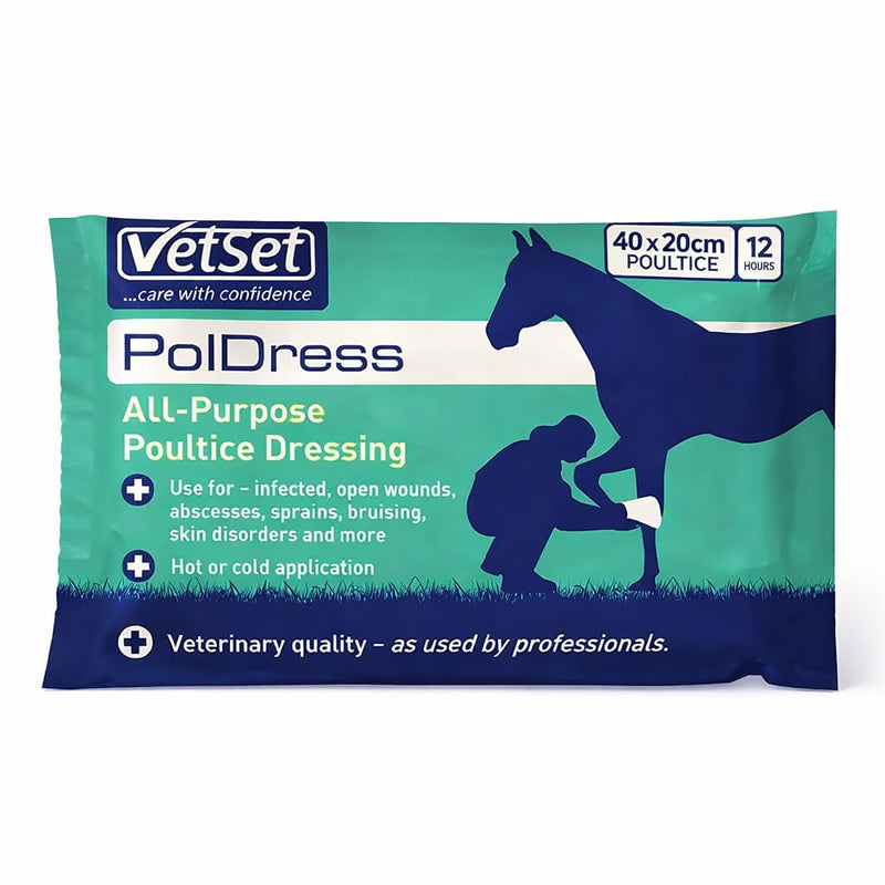 Poldress | Horse Poultice Dressing Wrap | Veterinary Hoof and Wound Poultice for Horses | For Abscess, Swelling, Infection & Inflammation |Can Be Used Hot, Cold or Dry | 40cm x 20cm (Pack of 1) Pack of 1