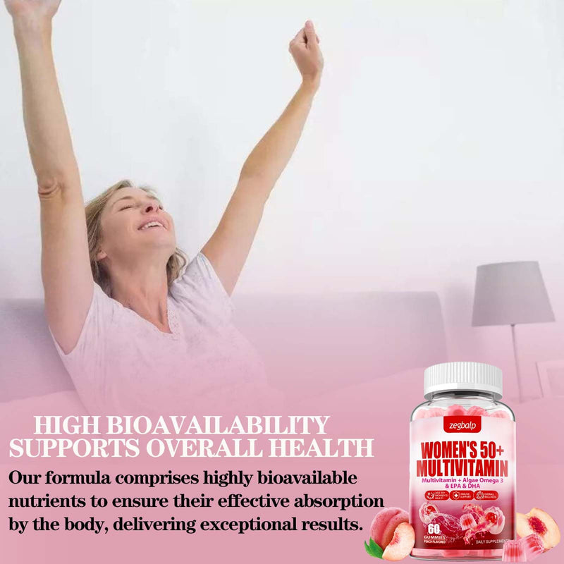 Womens Multivitamin 50 Plus Gummies - Methylated Multivitamins Gummy | with Vitamin A C D3 E K2, B Complex, Calcium, Magnesium, Zinc, Folate, Biotin - Multi Vitamins & Minerals - Sugar-Free Peach 60 Count (Pack of 2)