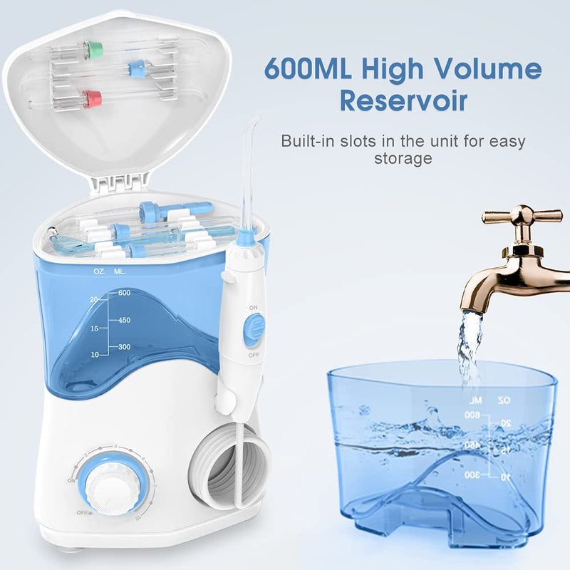 TUREWELL FC162 Water Dental Flosser for Teeth/Braces,10 Pressure Levels, 8 Water Jet Tips for Family, 600ML Electric Water Dental Oral Irrigator for Teeth Clean (White) White