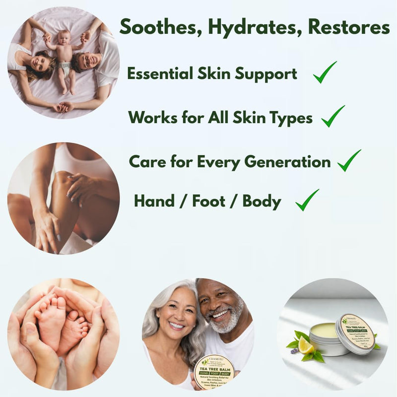 Tea Tree Oil Balm- All Natural | Great Cream for Soothing Eczema, Cracked Foot, Rashes, Jock Itch, Bug Bites, Folliculitis, Acne, Itchy Skin, Cuticles, Psoriasis, Saddle Sores- For Women & Men, 2-Pack 2.11 Ounce (Pack of 2) - BeesActive Australia