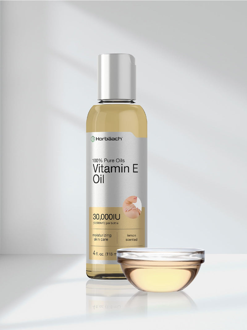 Horbäach Vitamin E Oil For Skin and Face | 4 fl oz | 100% Pure Oils | Moisturizing Skin Care | Non-GMO, Vegetarian | Lemon Scented