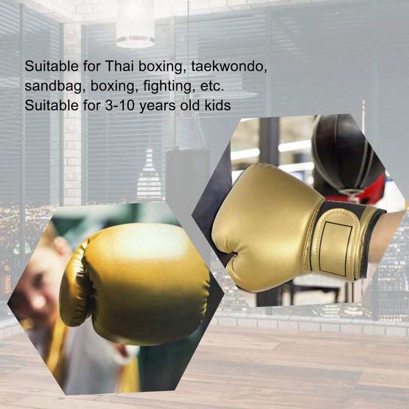 Yctze PU Leather Boxing Gloves for Kids, Childrens Training & Sparring Mitts for Sandbag Punching, Suitable for Ages 3-10, Gold